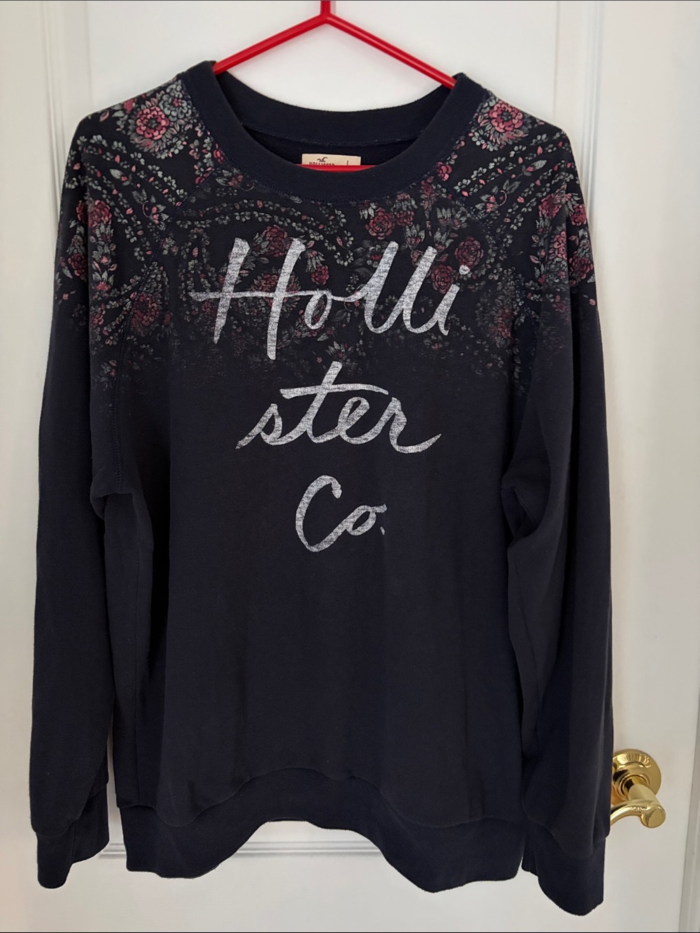 Hollister Navy Crewneck Sweatshirt with Pink Floral Yoke